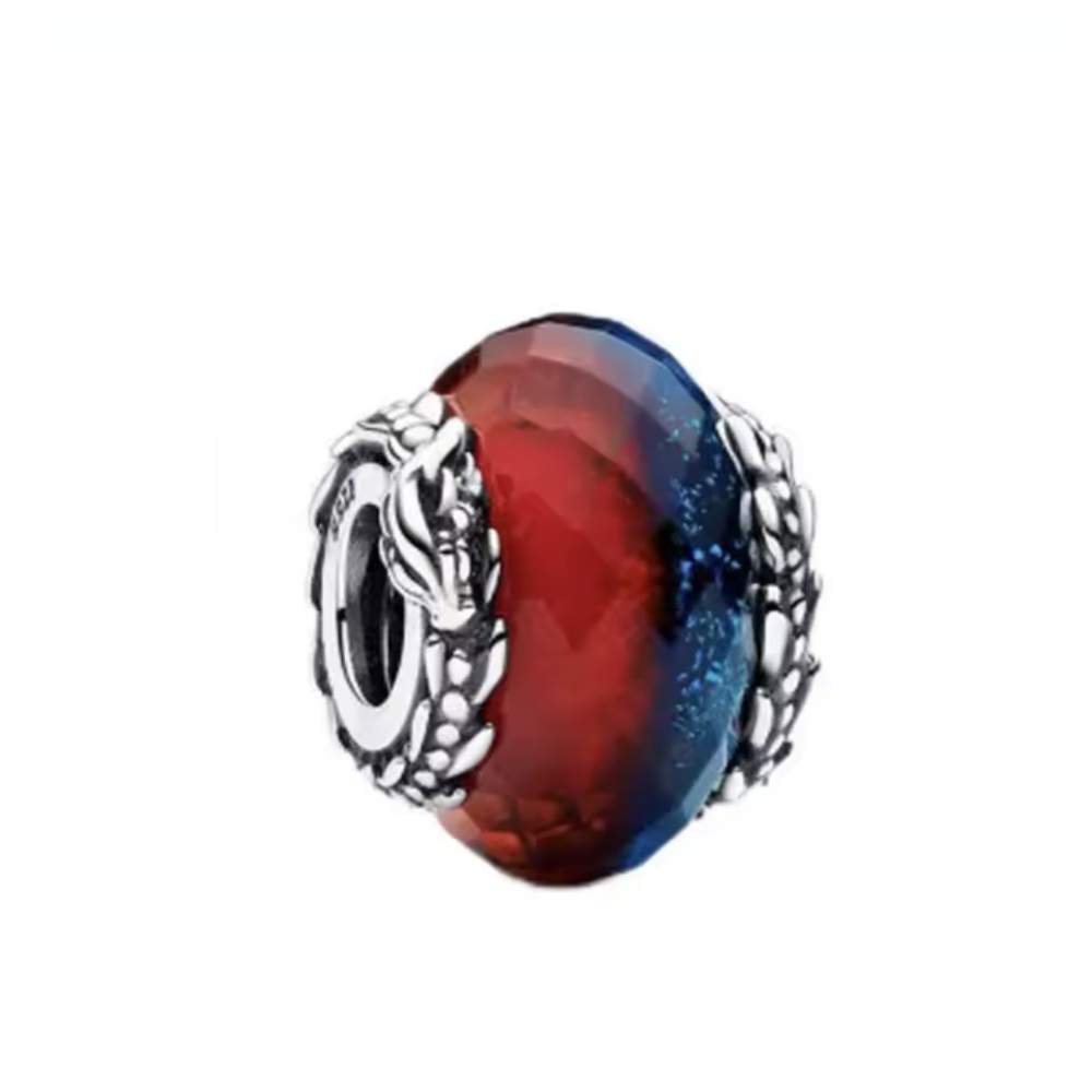 NWOT Game of Thrones Ice & Fire Dragons Dual Murano Glass Charm Silver 925